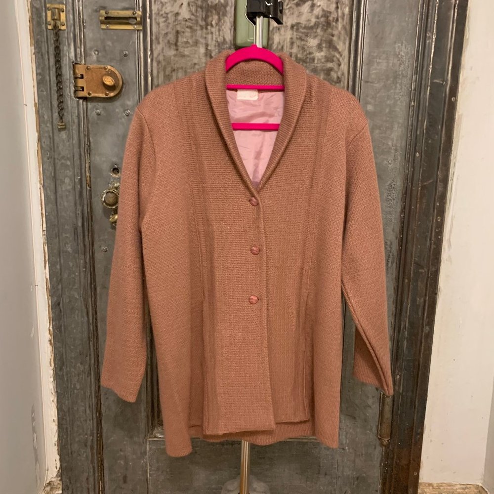 small medium large Vintage 70s shawl collared mauve knit cardigan blazer long li